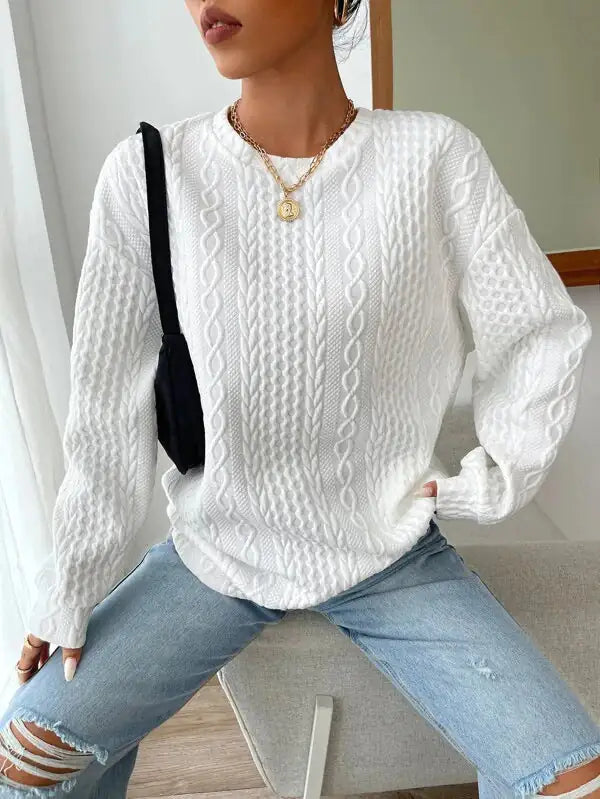 Women's Casual Jacquard Oversized Round Neck Hoodie