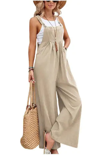 Women's Solid Color Casual Suspender Trousers