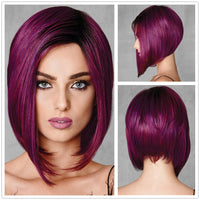 GNIMEGIL Synthetic Burgundy Wig for Woman Short Bob Wig Haircut Soft Straight Hairstyle Red Ombre Purple Wigs Natural Hairstyles