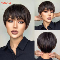 12 Inch Short Mullet Head Wigs With Bangs Short Straight Black Synthetic Wig For Women Short Pixie Cut Wigs For Daily Party Use