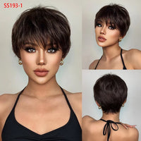 12 Inch Short Mullet Head Wigs With Bangs Short Straight Black Synthetic Wig For Women Short Pixie Cut Wigs For Daily Party Use