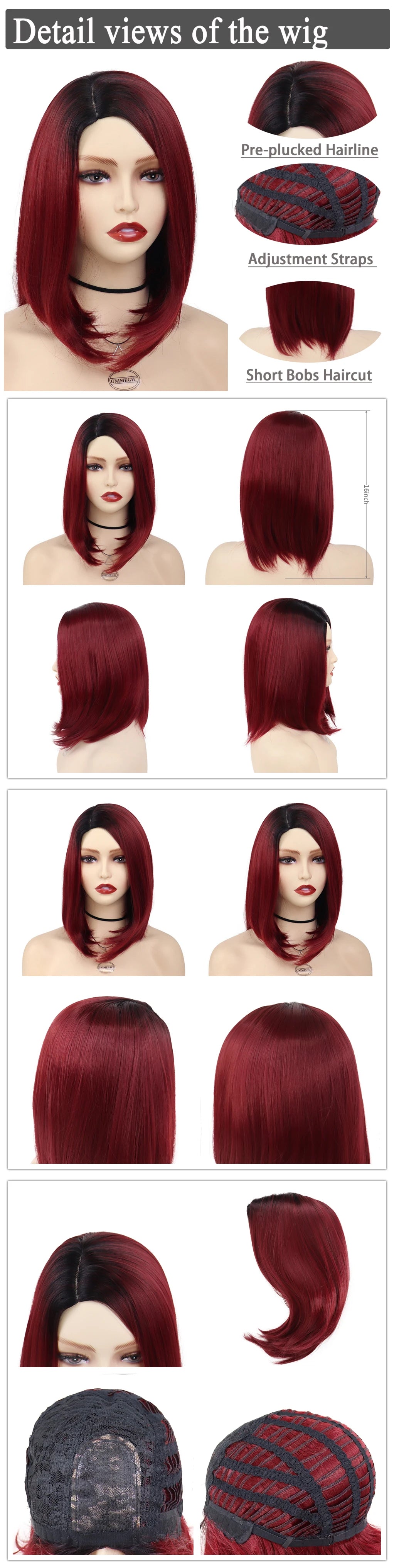 GNIMEGIL Synthetic Burgundy Wig for Woman Short Bob Wig Haircut Soft Straight Hairstyle Red Ombre Purple Wigs Natural Hairstyles