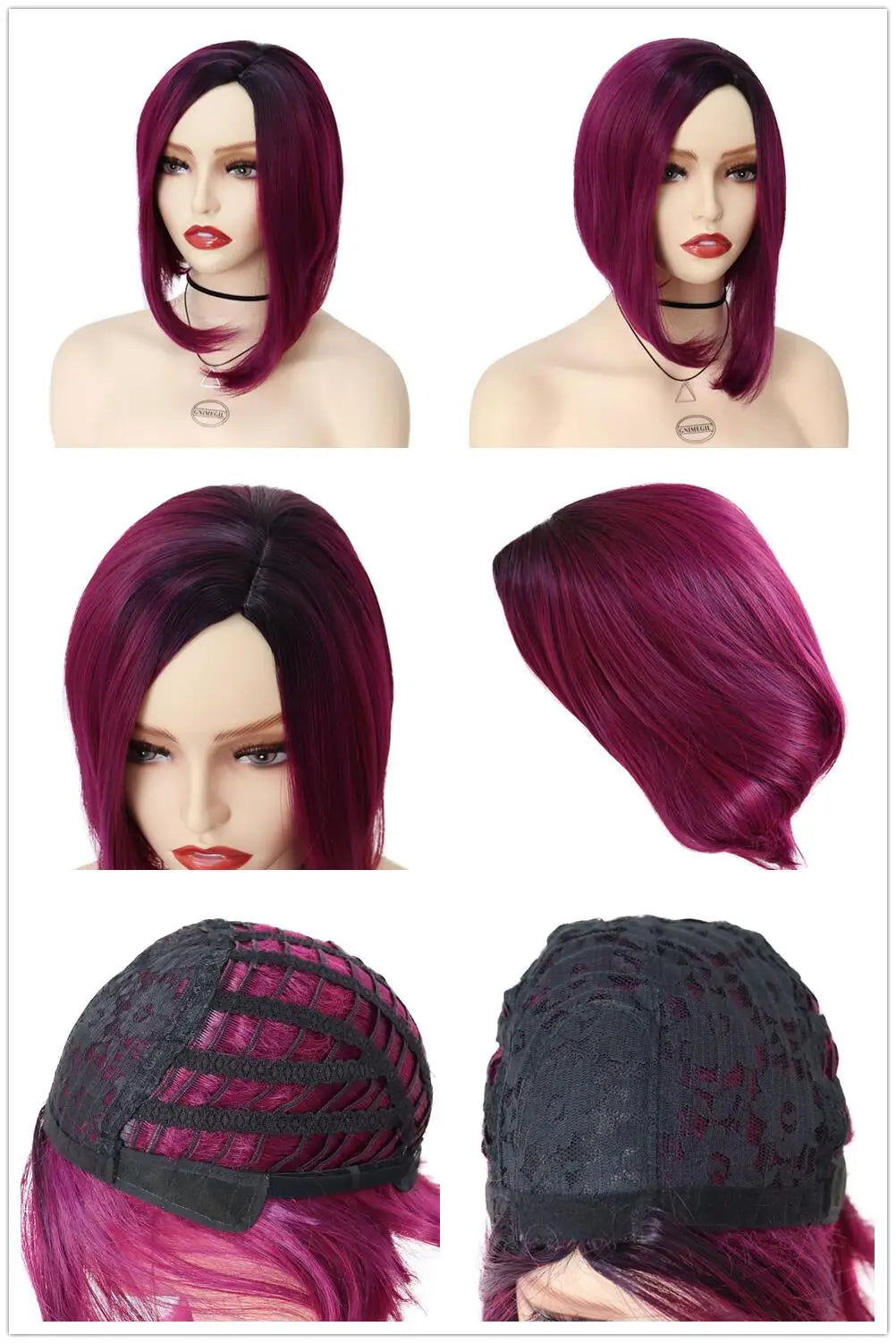 GNIMEGIL Synthetic Burgundy Wig for Woman Short Bob Wig Haircut Soft Straight Hairstyle Red Ombre Purple Wigs Natural Hairstyles