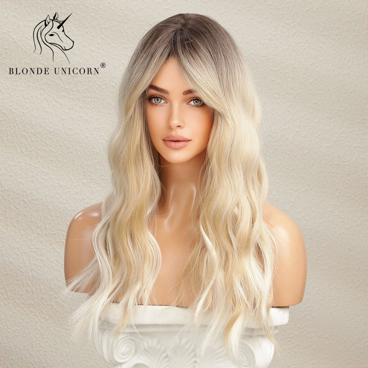 Blonde Unicorn Synthetic Wig Ombre Blonde Long Wigs Middle Part Hair Wig Daily Natural Wavy Heat Resistant Fiber for Women