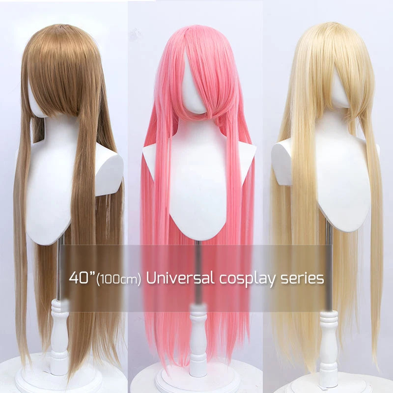 100cm Synthetic Wigs Lolita Cosplay Womens Wig Red Pink Blonde Blue Straight Wig Hair Extensions Party Wig MUMUPI