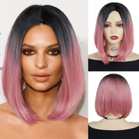 GNIMEGIL Synthetic Burgundy Wig for Woman Short Bob Wig Haircut Soft Straight Hairstyle Red Ombre Purple Wigs Natural Hairstyles