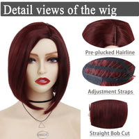 GNIMEGIL Synthetic Burgundy Wig for Woman Short Bob Wig Haircut Soft Straight Hairstyle Red Ombre Purple Wigs Natural Hairstyles