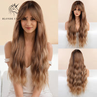 Blonde Unicorn Synthetic Wig Ombre Blonde Long Wigs Middle Part Hair Wig Daily Natural Wavy Heat Resistant Fiber for Women