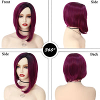 GNIMEGIL Synthetic Burgundy Wig for Woman Short Bob Wig Haircut Soft Straight Hairstyle Red Ombre Purple Wigs Natural Hairstyles