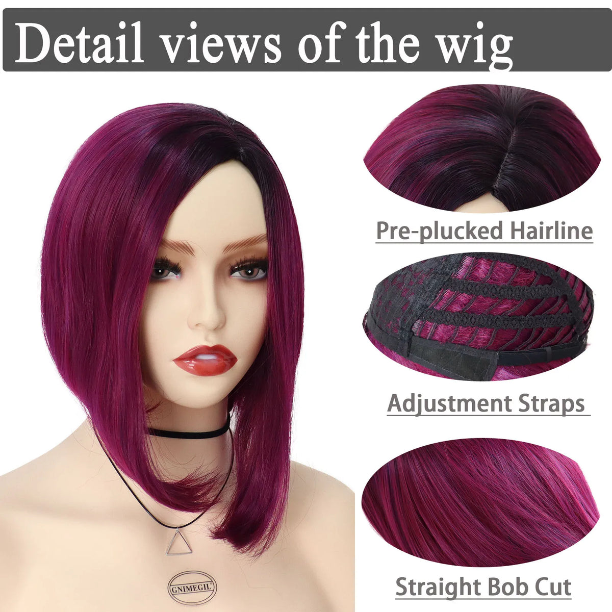 GNIMEGIL Synthetic Burgundy Wig for Woman Short Bob Wig Haircut Soft Straight Hairstyle Red Ombre Purple Wigs Natural Hairstyles