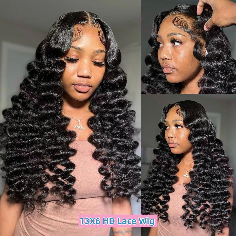 Links 30 Inch Loose Wave 13x6 HD Lace Front Human Hair Wigs Brazilian 220% Water Deep Wave Wigs 13x4 Lace Frontal Wig For Women