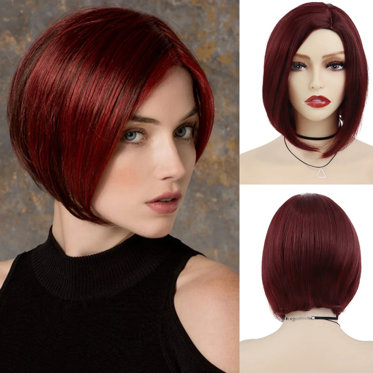 GNIMEGIL Synthetic Burgundy Wig for Woman Short Bob Wig Haircut Soft Straight Hairstyle Red Ombre Purple Wigs Natural Hairstyles