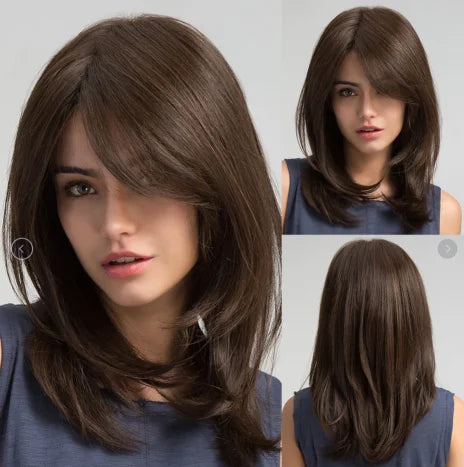 12 Inch Short Mullet Head Wigs With Bangs Short Straight Black Synthetic Wig For Women Short Pixie Cut Wigs For Daily Party Use