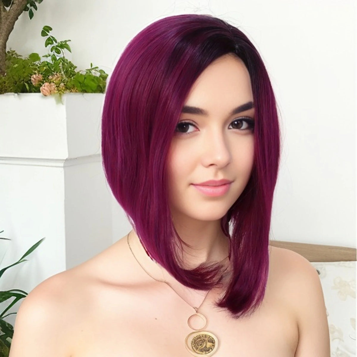 GNIMEGIL Synthetic Burgundy Wig for Woman Short Bob Wig Haircut Soft Straight Hairstyle Red Ombre Purple Wigs Natural Hairstyles