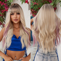 Blonde Unicorn Synthetic Wig Ombre Blonde Long Wigs Middle Part Hair Wig Daily Natural Wavy Heat Resistant Fiber for Women