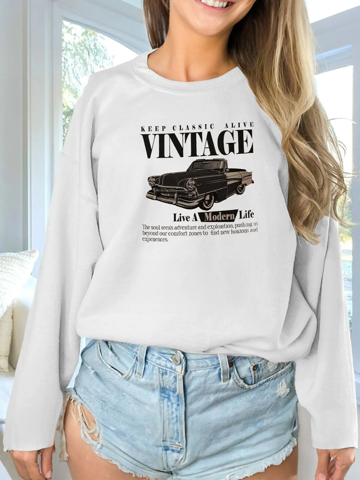 Women's Fashionable Solid Color Printed Long Sleeved Sweatshirt